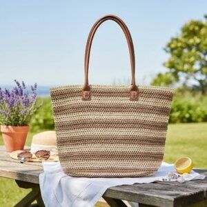 Straw Studios Shoulder Bag Large Leather Straps Lined Purse Tote